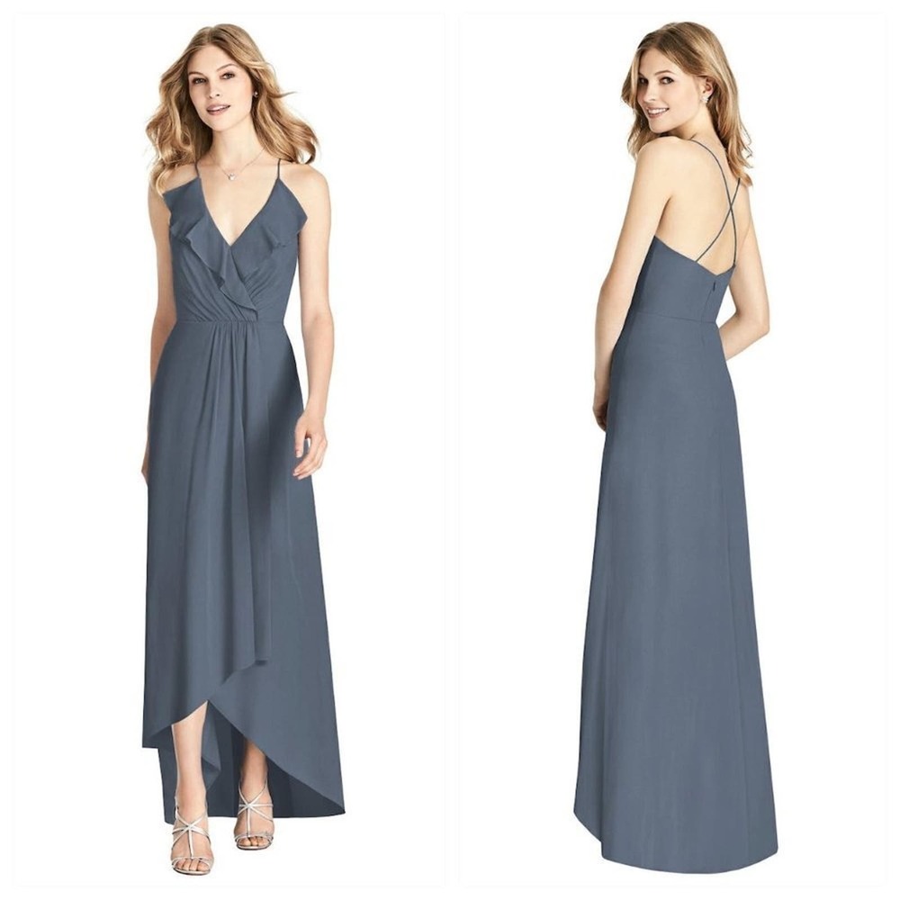 Jenny Packham Ruffled Wrap Hi-Lo Maxi Dress Silverstone Chifon Size 14 NWOT